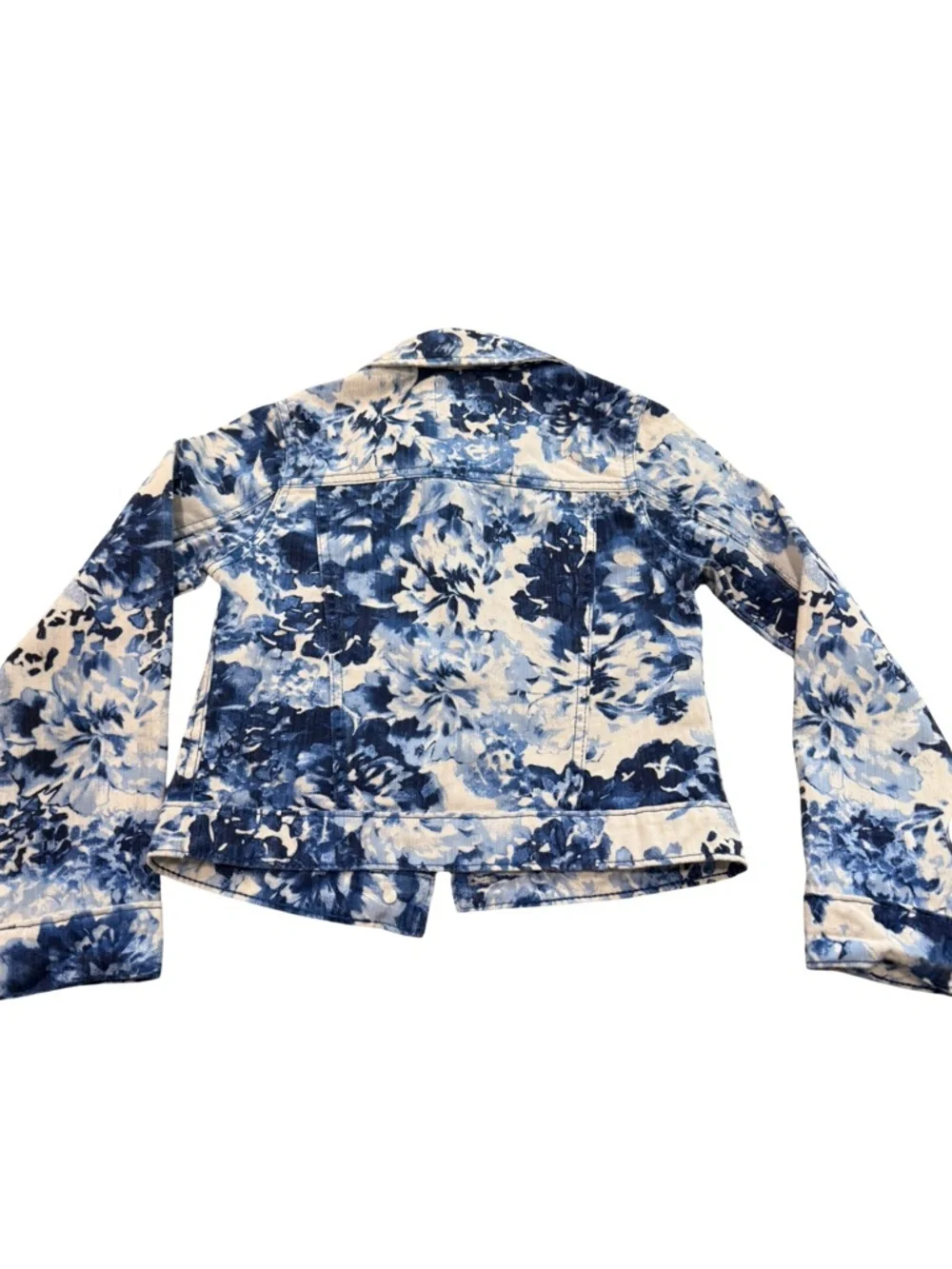 Children’s Place Blue Floral Denim Jacket Girls M 7/8 Cropped Cotton NWOT